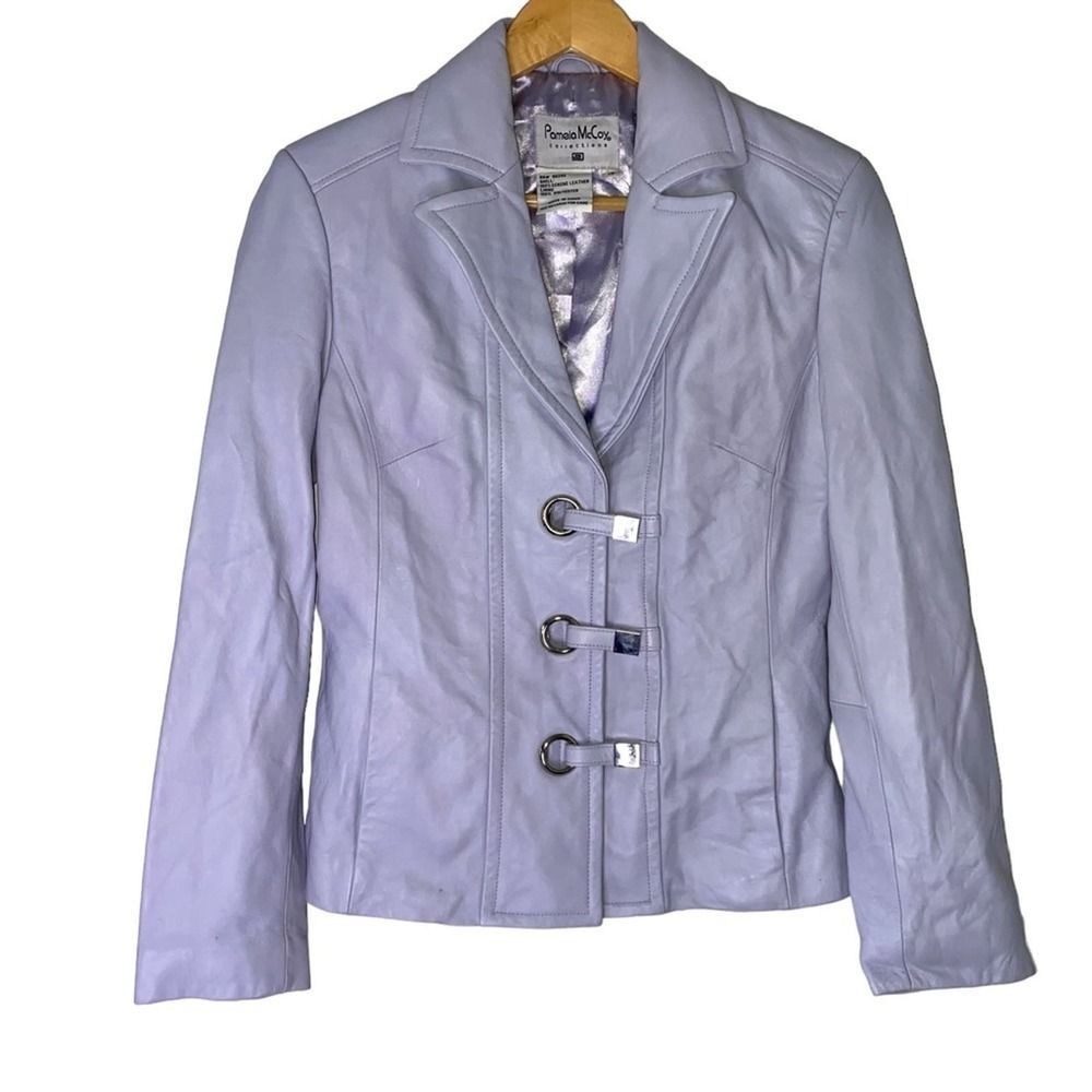 Pamela McCoy Collections Lilac Genuine Leather Jacket Silver Hardware Size XS !
